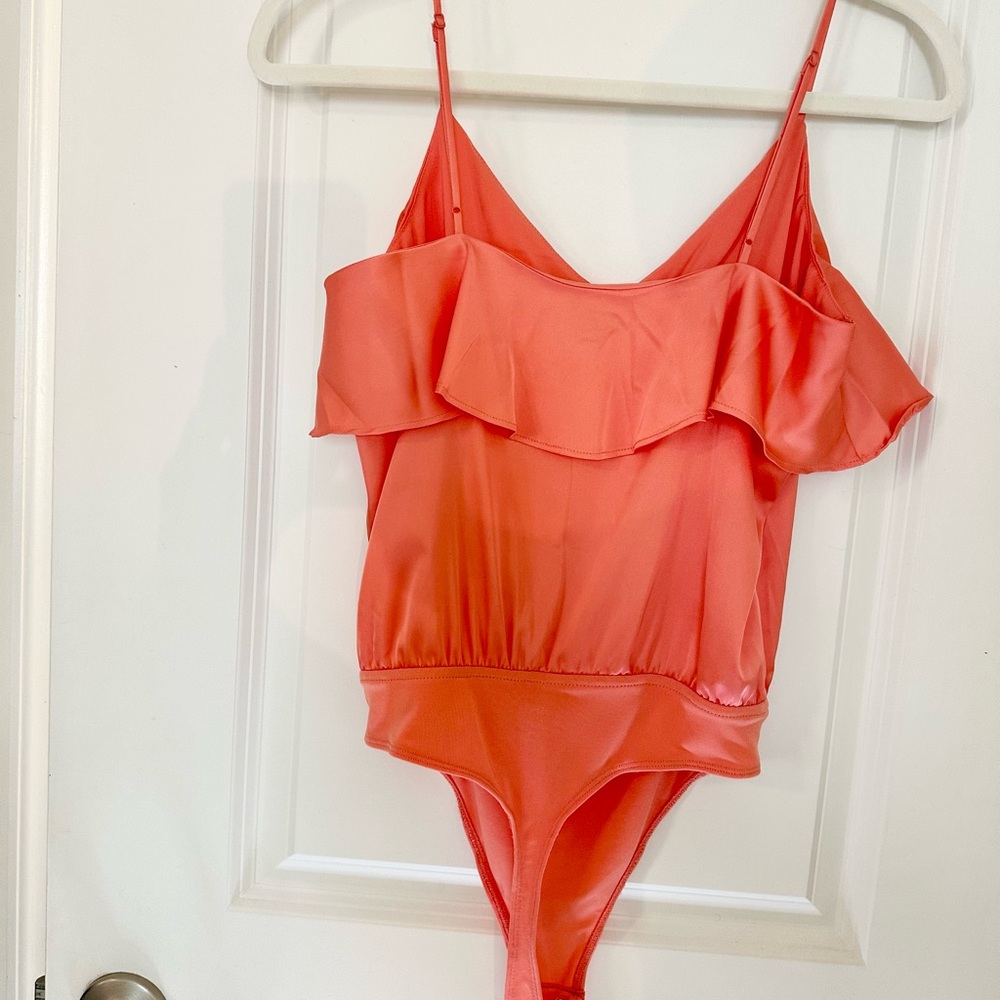 Coral Ruffle Off-Shoulder Bodysuit - Picture 2 of 2